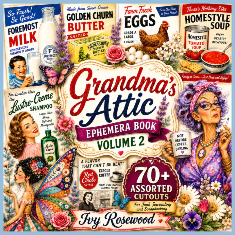 Grandma's Attic Ephemera Book Volume 2: 70+ Cutouts for Junk Journaling and Scrapbooking