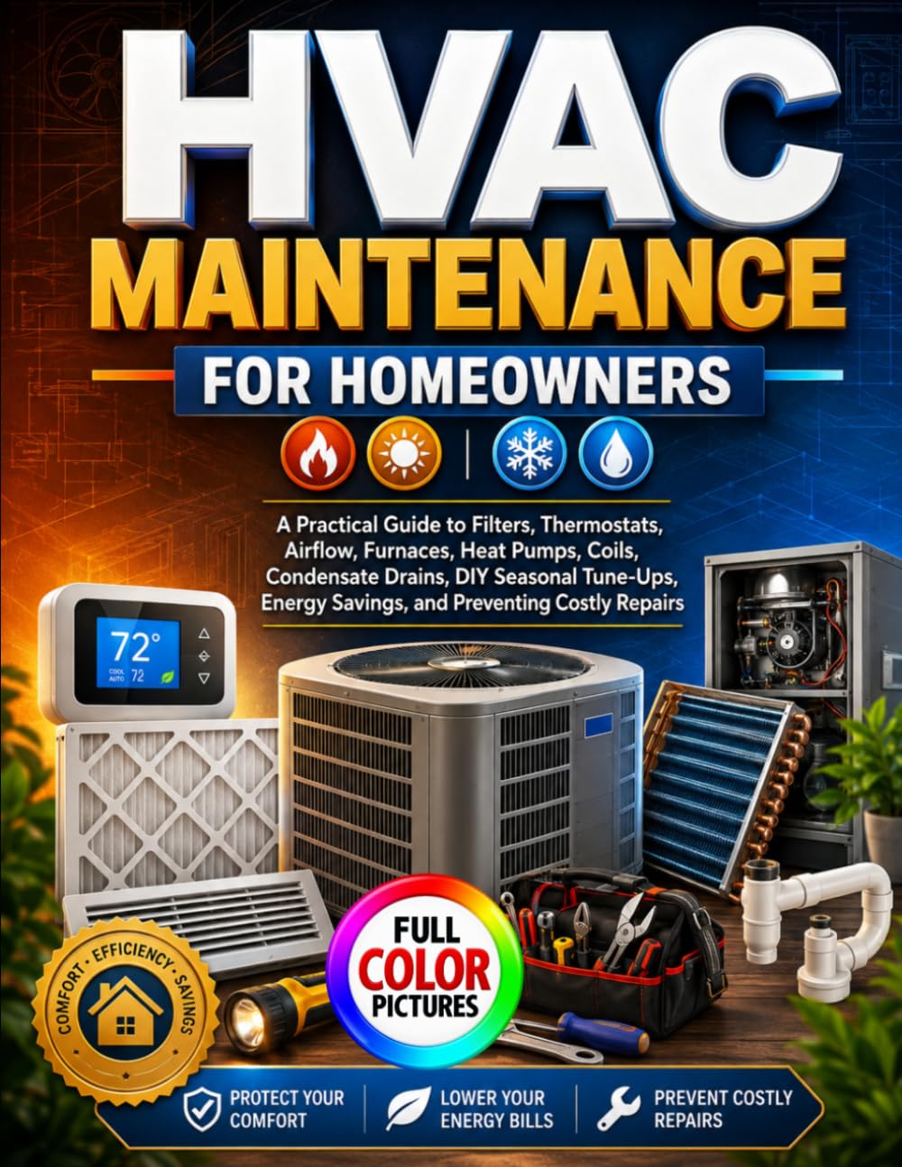 ler totalmente HVAC Maintenance for Homeowners: A Practical Guide to Filters, Thermostats, Airflow, Furnaces, Heat Pumps, Coils, Condensate Drains, DIY Seasonal... Energy Savings, and Preventing Costly Repairs