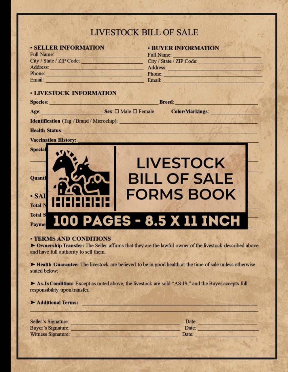 ler totalmente Livestock Bill of Sale Forms Book: Farm Animal Bill of Sale Form | for Transactions Involving Cattle, Horses, Sheep, and Other Livestock Animals | 50 Forms