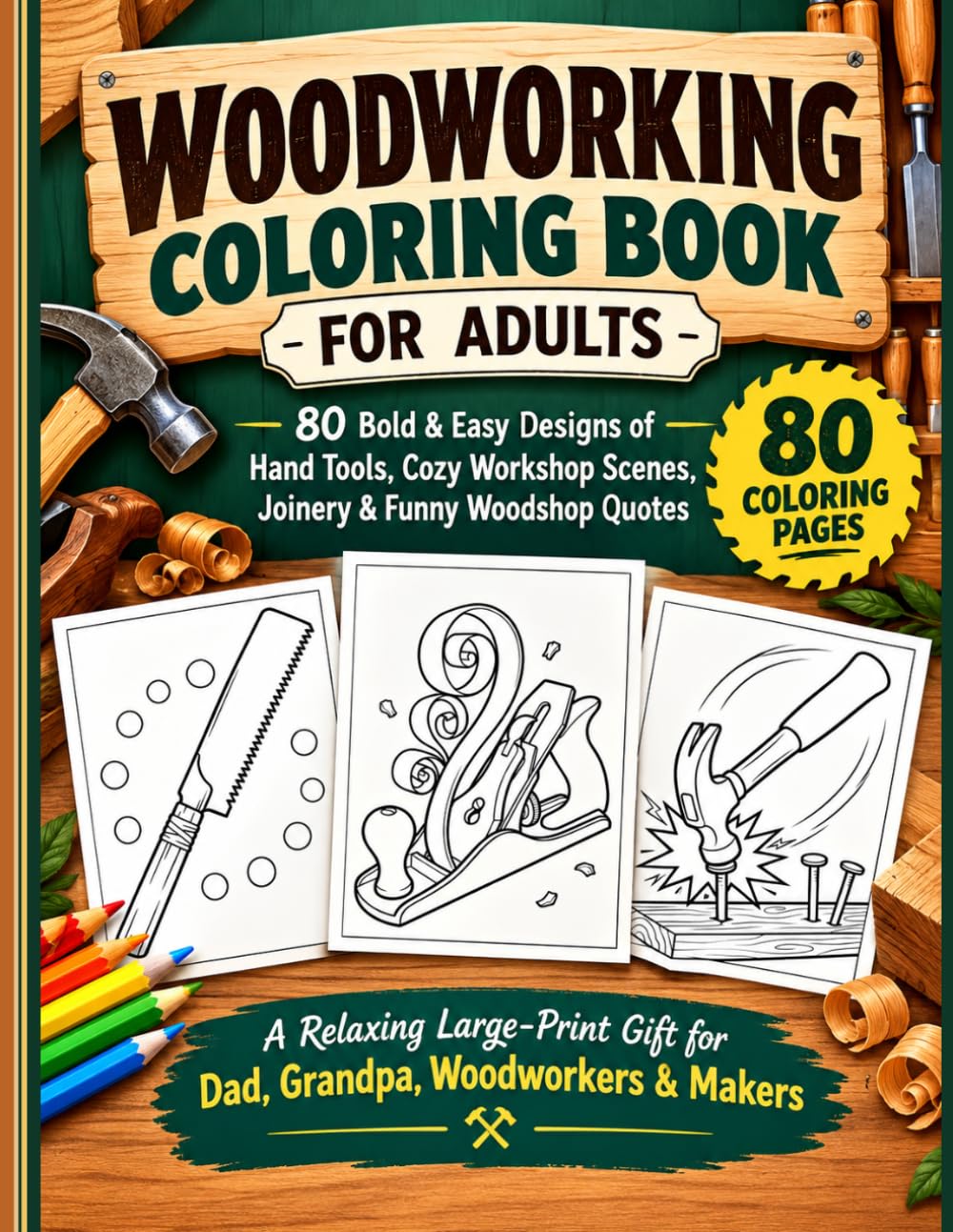 ler totalmente Woodworking Coloring Book for Adults: 80 Bold & Easy Designs of Hand Tools, Cozy Workshop Scenes, Joinery & Funny Shop Quotes A Relaxing Large Print Gift for Dad, Grandpa, Woodworker & Maker