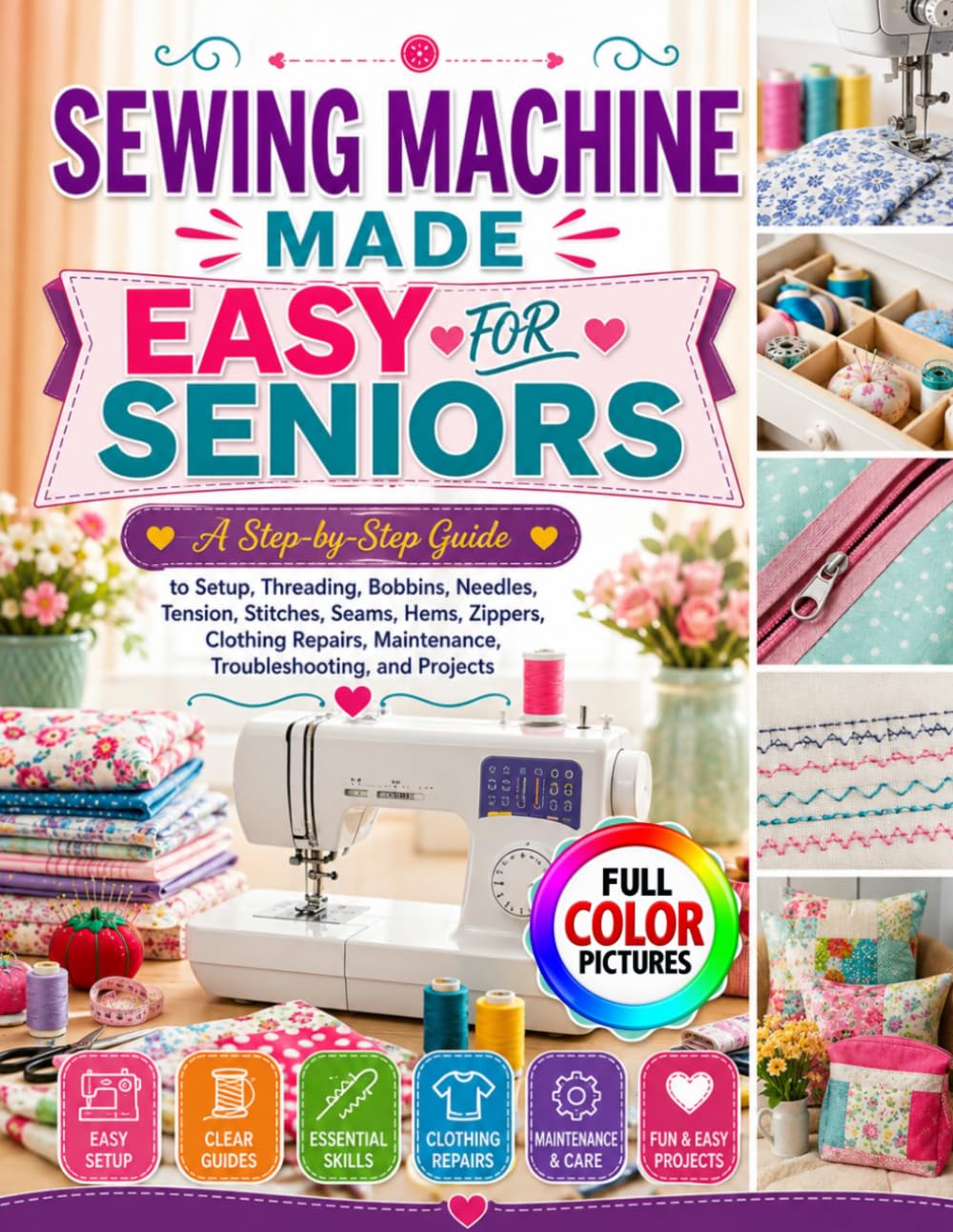 Sewing Machine Made Easy for Seniors: A Step-by-Step Guide to Setup, Threading, Bobbins, Needles, Tension, Stitches, Seams, Hems, Zippers, Clothing Repairs, Maintenance, Troubleshooting, and Projects baixar livro de graça