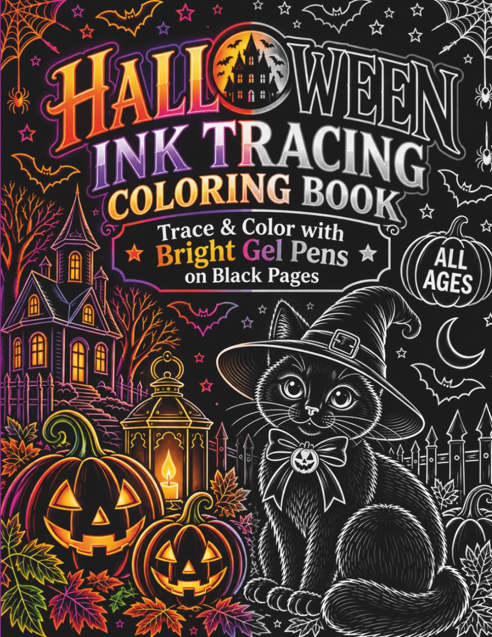 Halloween Ink Tracing Coloring Book: Trace & Color with Bright Gel Pens on Black Pages baixar o livro de graça