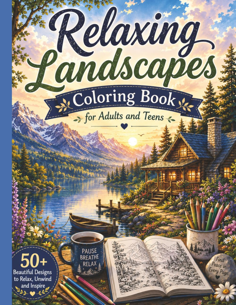 Relaxing Landscapes Coloring Book for Adults and Teens: Beautiful Nature Scenes, Mountains, Forests, Lakes, Beache & Peaceful Views for Stress Relief and Mindful Coloring baixar livro de graça