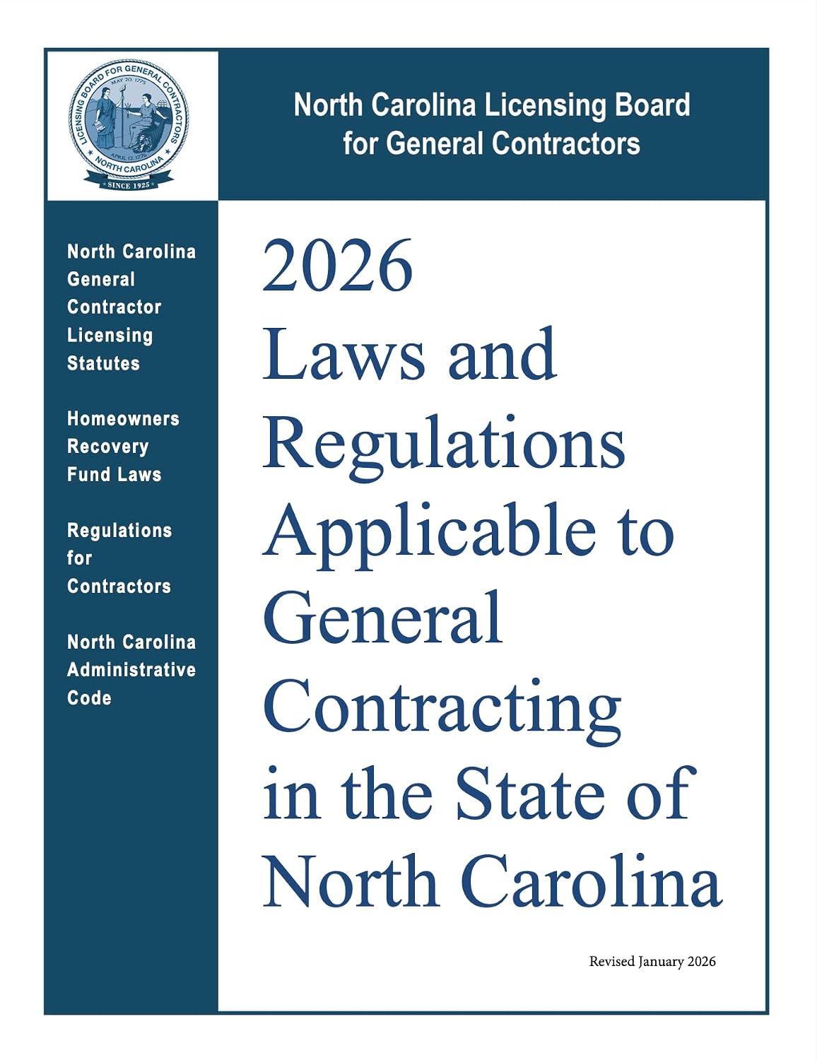 2026 Laws and Regulations Applicable to General Contracting in the State of North Carolina: Revised January 2026 (English Edition) baixar o livro de graça