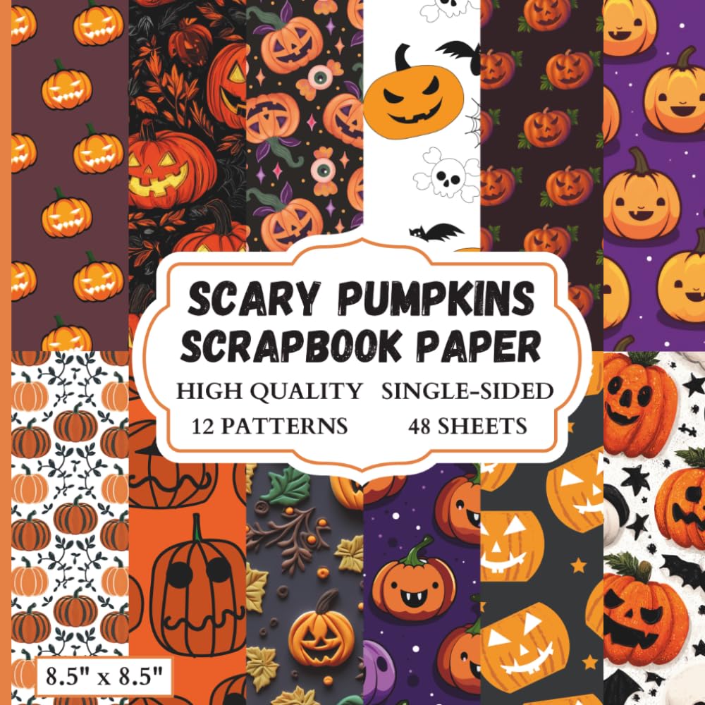 ler totalmente Scary Pumpkins Scrapbook Paper: 12 Pumpkin Themed Designs - 48 Single Sided Sheets - High Quality Craft Paper Pad for Artists to Use in Collages, Junk Journals and Art Projects