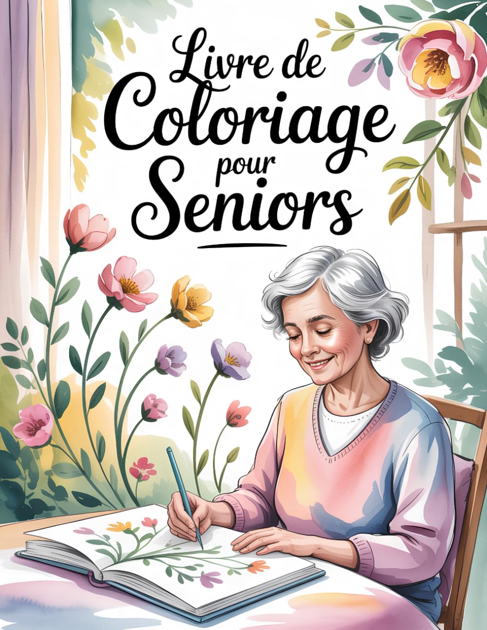 Livre de Coloriage pour Seniors: 50 Dessins Uniques de Fleurs et Nature avec des Lignes Épaisses pour Soulager l'Anxiété baixar livro de graça
