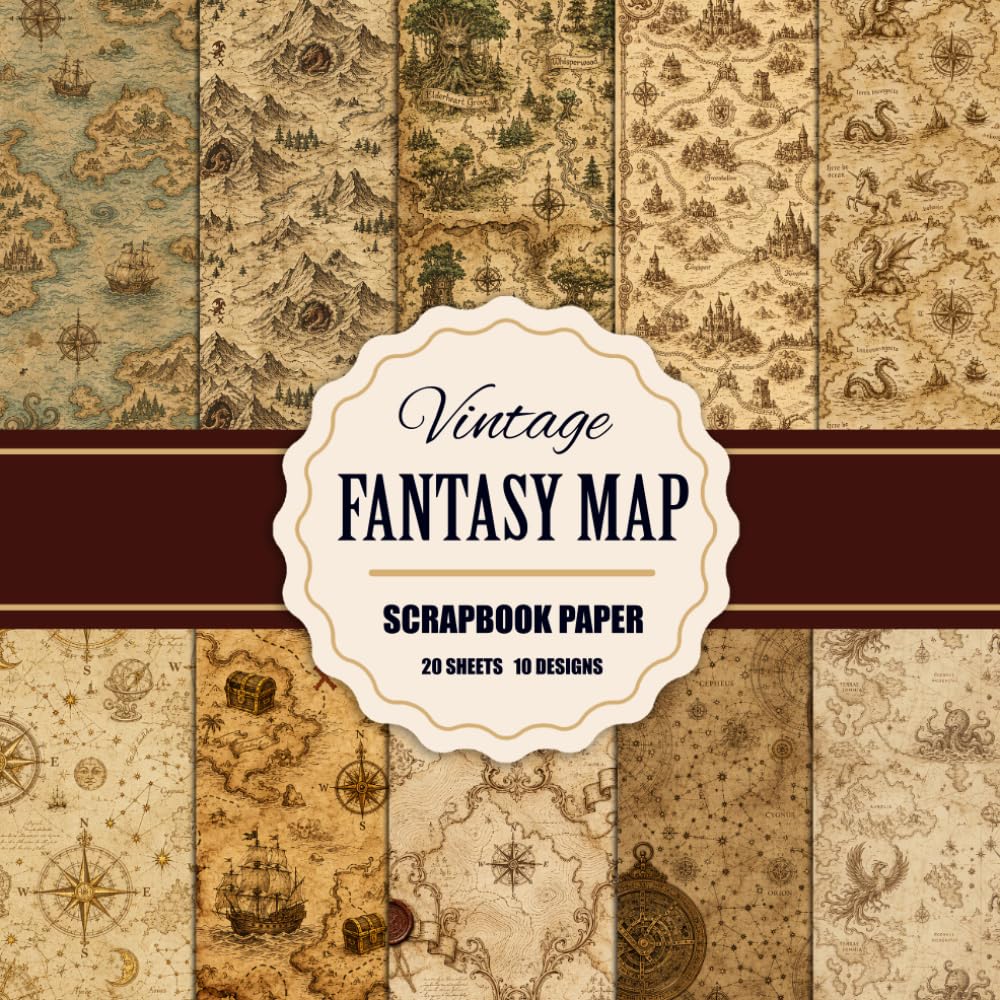 Vintage Fantasy Map Scrapbook Paper: 10 Unique Antique World Map Designs, 20 Double-Sided Sheets for Junk Journaling, D&D Map Making, and Creative Craft Projects baixar livro de graça