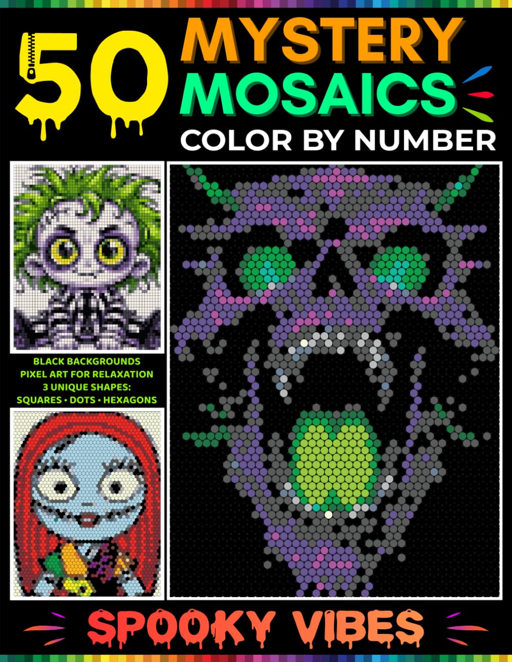 50 Spooky Mystery Mosaics: Hidden Picture Color-by-Number Designs Featuring 3 Unique Shapes—Squares, Dots & Hexagons—for Relaxing Pixel Art Coloring baixar o livro de graça