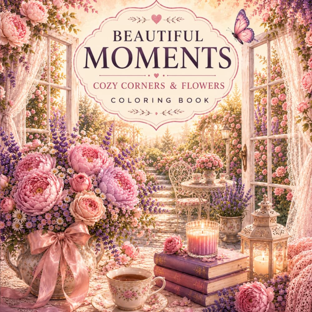 ler totalmente Beautiful Moments Coloring Book: Cozy Corners, Romantic Flowers, Peaceful Tea Moments, Cottage Gardens & Relaxing Scenes for Stress Relief and Creative Relaxation