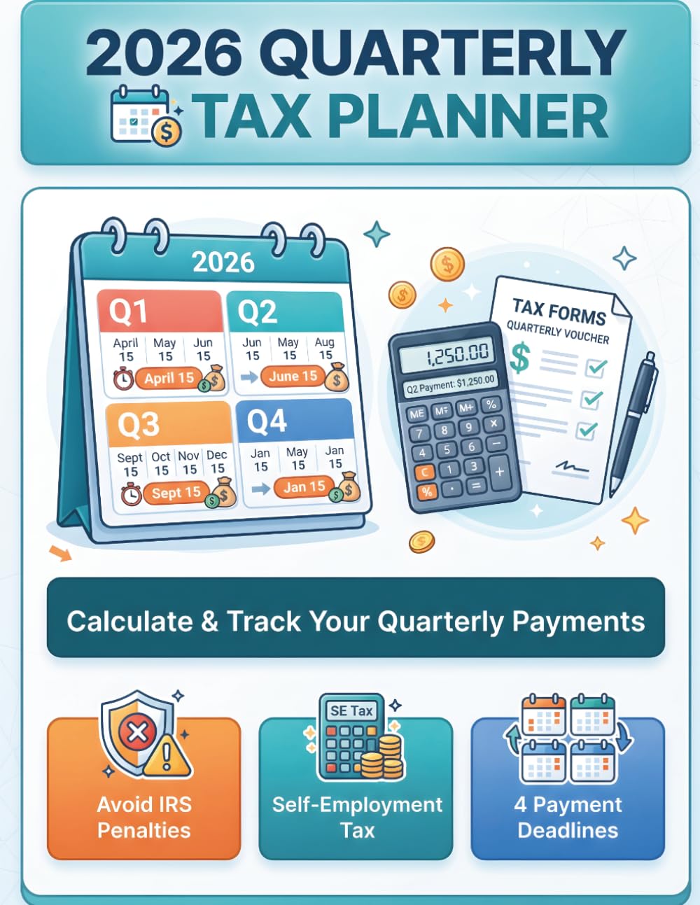 2026 Quarterly Estimated Tax Planner: Calculate and Track Your Quarterly Tax Payments | Self-Employment Tax Worksheets for Freelancers, Gig Workers and Small Business Owners | Avoid IRS Penalties baixar livro de graça