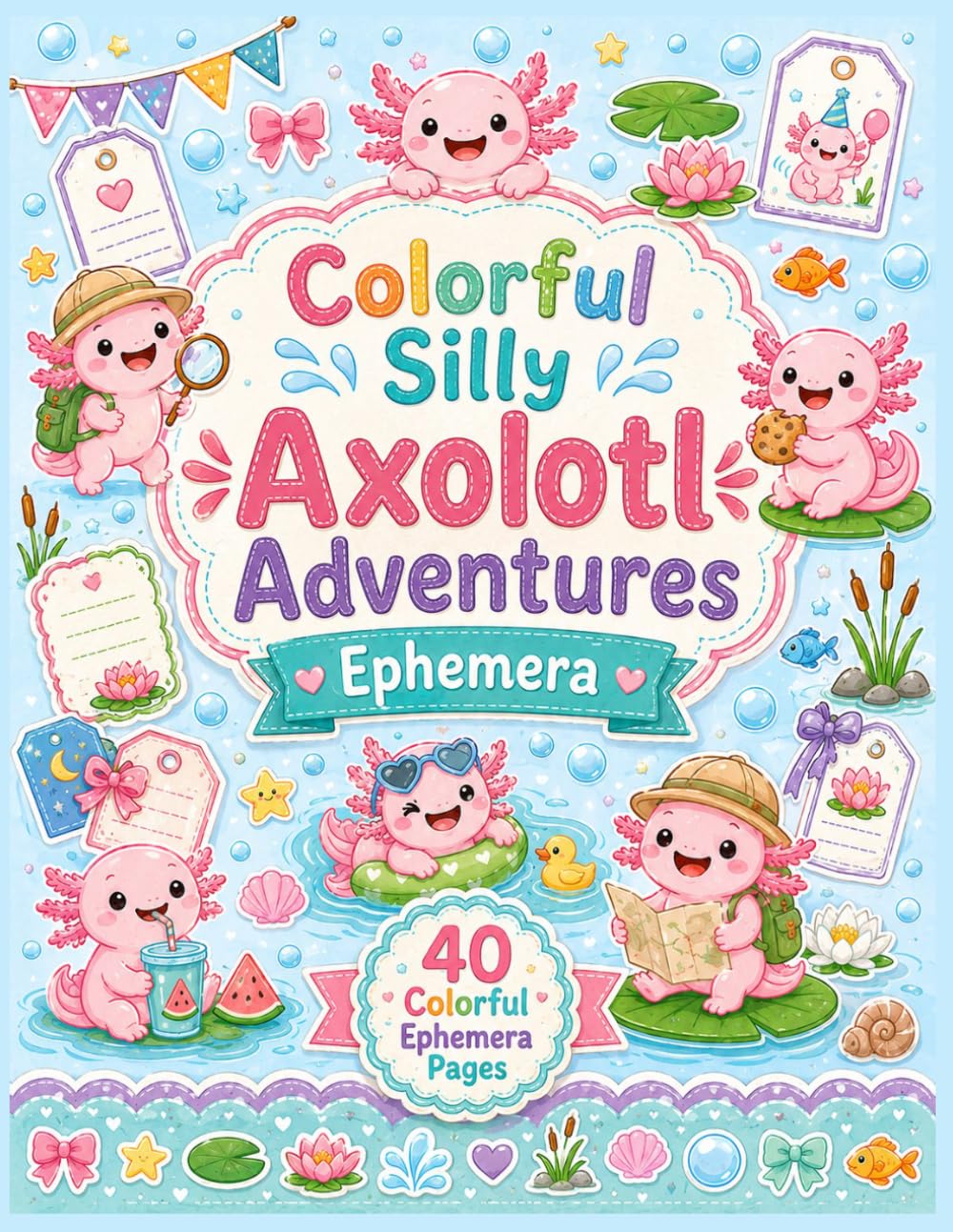 capítulo por capítulo baixar Colorful Silly Axolotl Adventures Ephemera: 40 Cute Bright and Cheerful Paper Craft Pages with Tags, Labels, Tickets, Borders, Fussy Cut Aparts, for Junk Journals, Scrapbooks, Collage, Creative Crafts