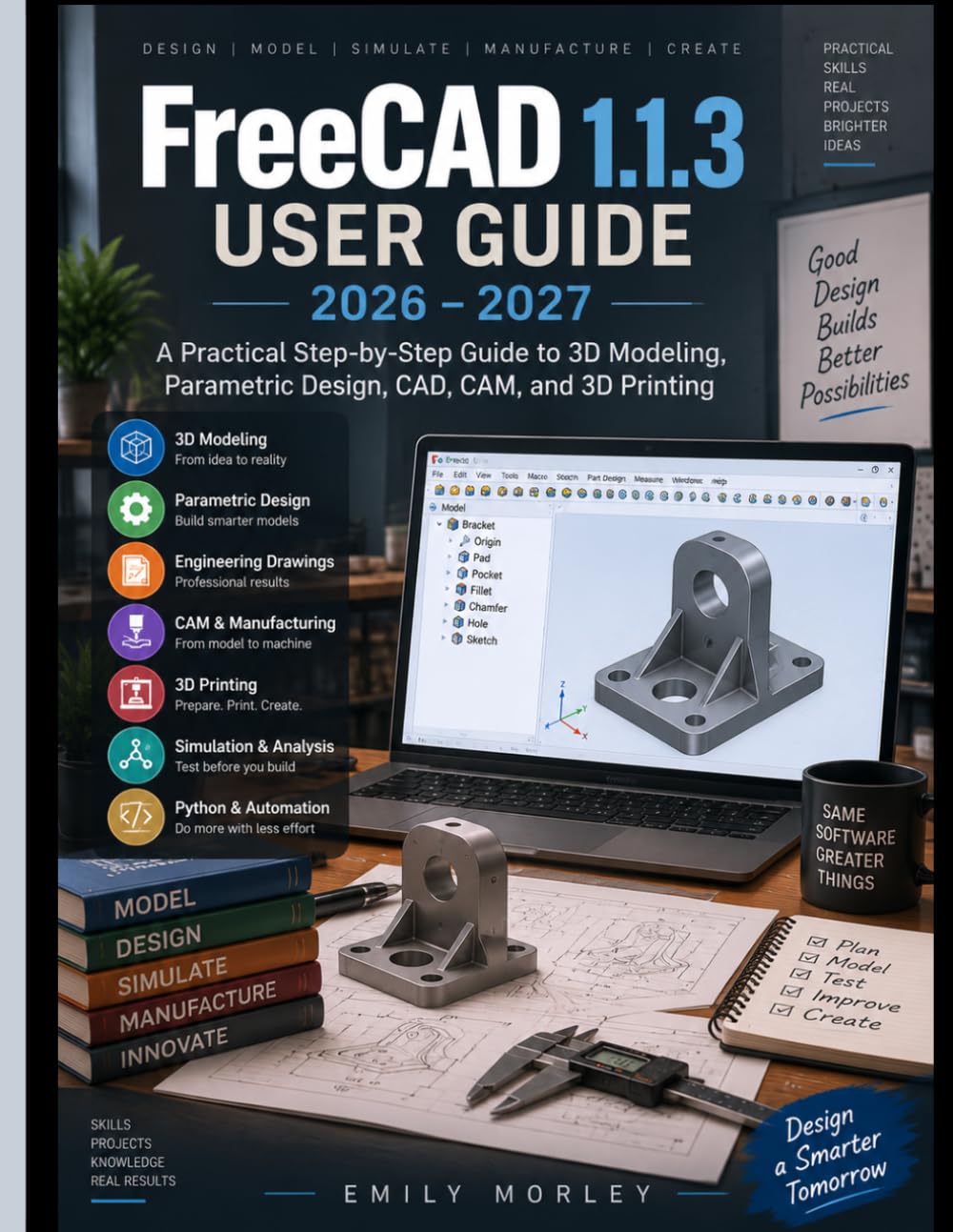 FreeCAD 1.1.3 USER GUIDE 2026–2027: A Practical Step-by-Step Guide to 3D Modeling, Parametric Design,CAD, CAM, and 3D Printing baixar livro de graça