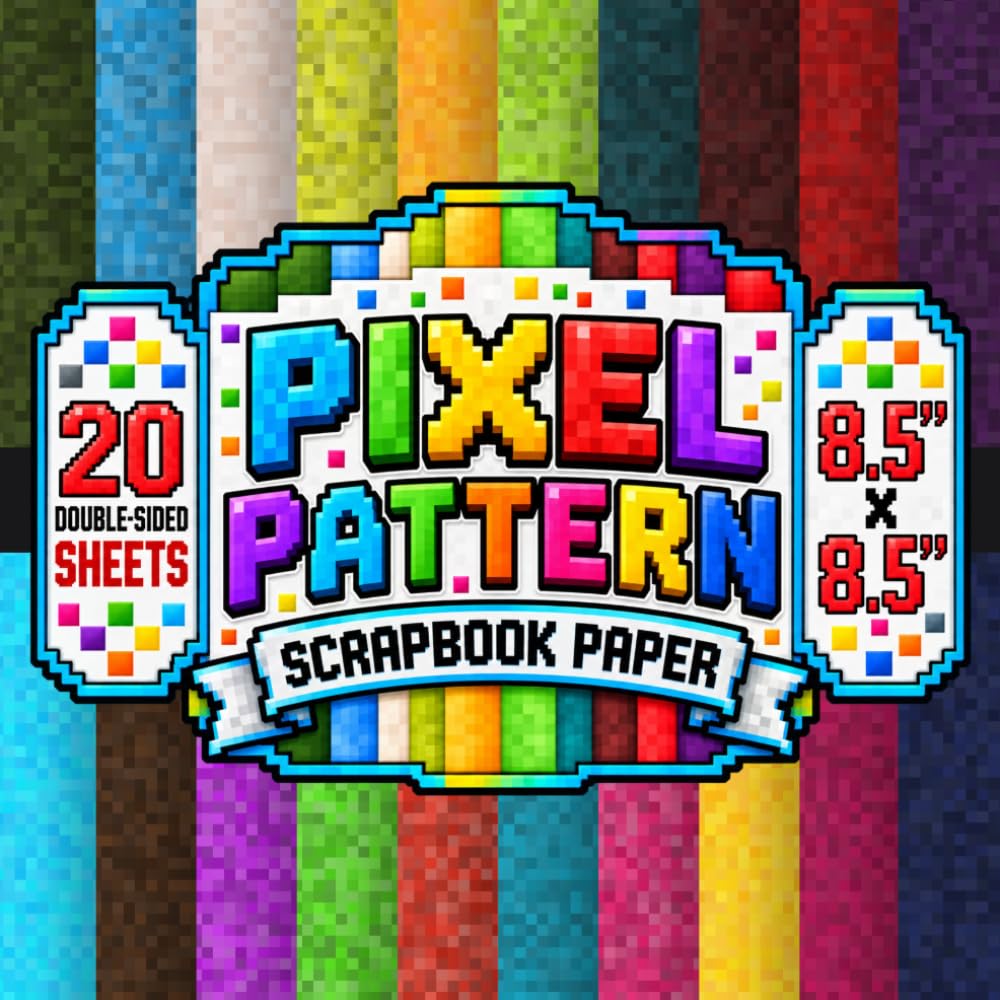 ler totalmente Pixel Pattern Scrapbook Paper: 8.5" x 8.5" 20 Double-Sided Sheet 20 Designs Decorative Craft Paper with Retro 8-Bit Pixel Art, Colorful Mosaic Grids,... Card Making, Decoupage Origami & Collage