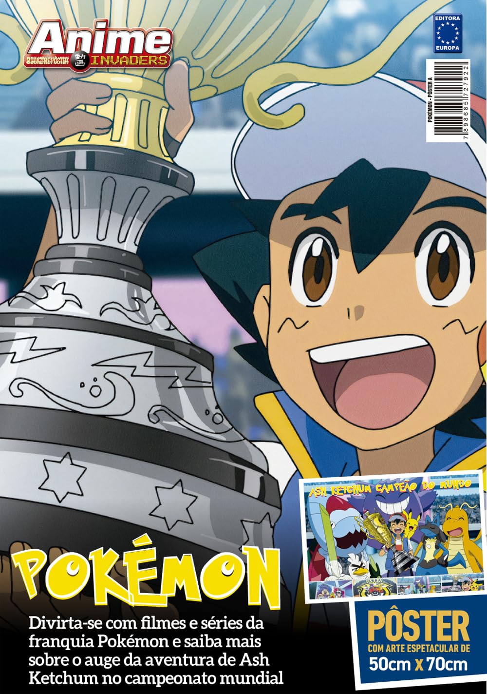ler totalmente Pokémon - Arte A - Ash Ketchum Campeão Mundial - Superpôster Anime Invaders