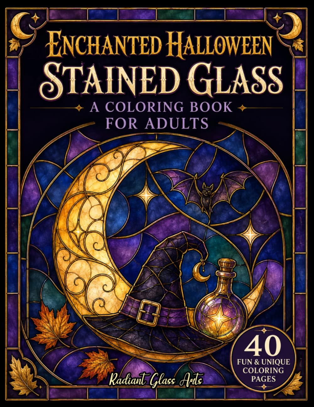ler totalmente Enchanted Halloween Stained Glass Book For Adults: 40 Intricate Gothic Dark Fantasy & Mystical Coloring Pages with Pumpkins, Ghosts, Potions, Black Cats & Magic, Spooky Autumn Gift for Seniors & Teens