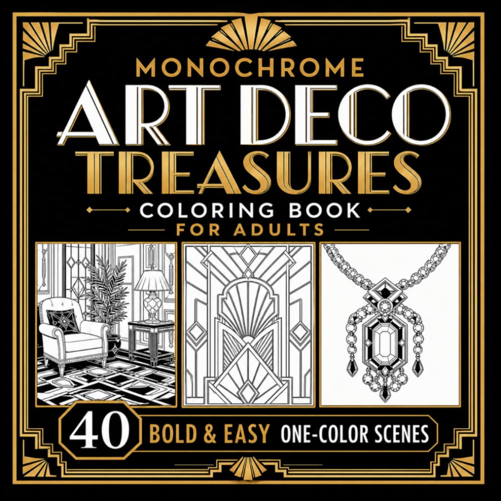capítulo por capítulo baixar Monochrome Art Deco Treasures Coloring Book for Adults: 40 Bold and Easy One-Color Scenes, 1920s Interiors, Jewelry, Architecture, Fashion Accessories... for Relaxation (Monochrome Coloring Series)