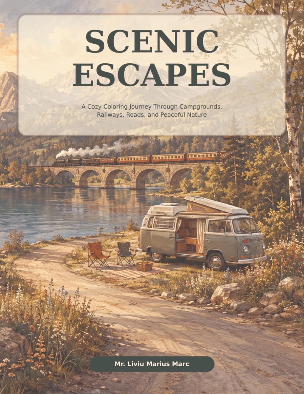 Scenic Escapes: A Cozy Coloring Journey Through Campgrounds, Railways, Roads, and Peaceful Nature baixar o livro de graça
