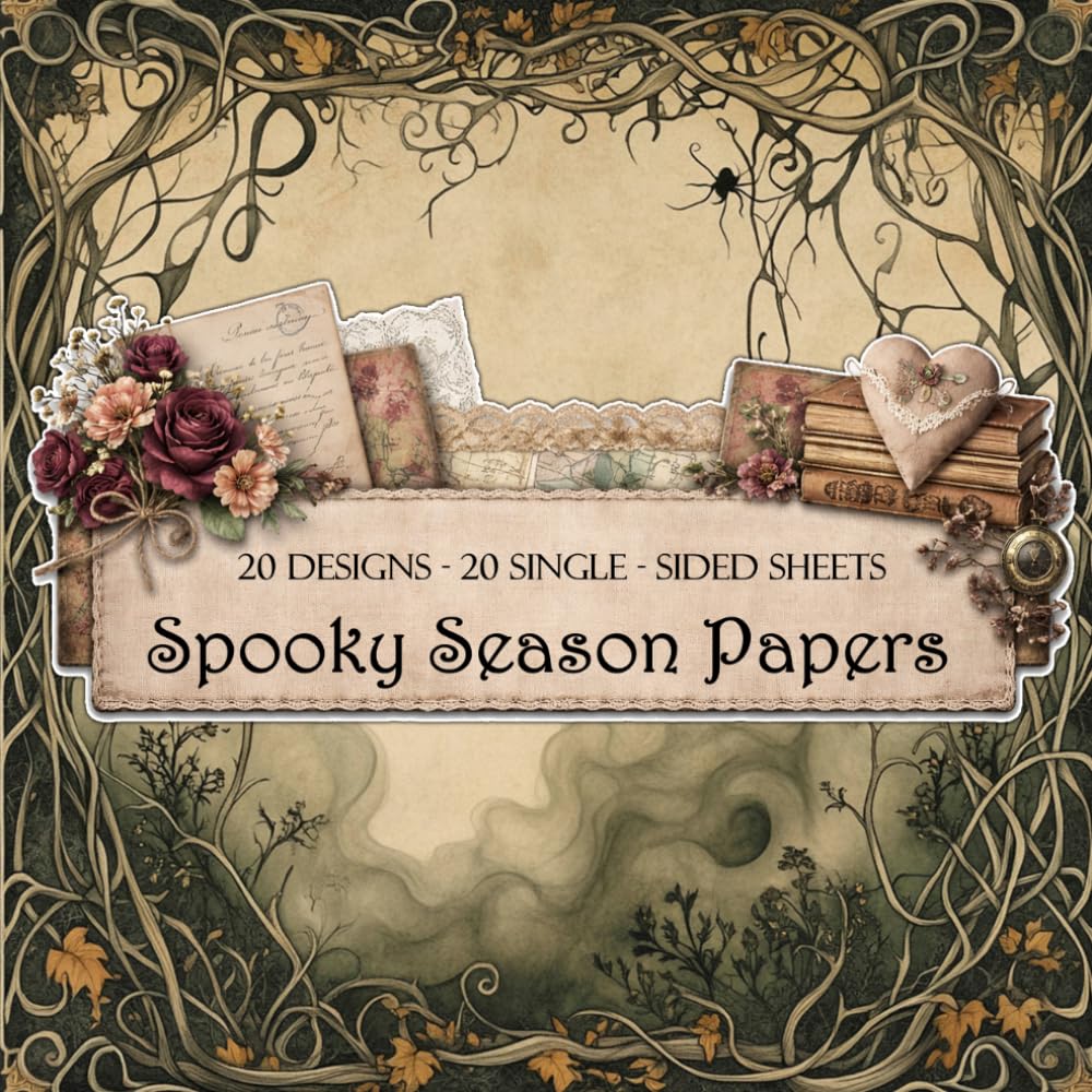 ler totalmente Spooky Season Scrapbook and Junk Journal Papers 8.5” x 8.5”, 20 Single-Sided Sheets For Scrapbooking, Collage, Card Making and Papers Craft