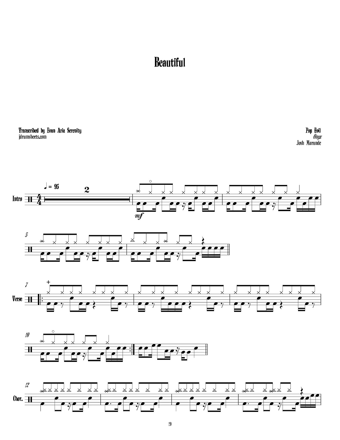 Pop Evil - Beautiful: Drum Sheet Music (JDS: Pop Evil Drum Sheet Music) (English Edition)