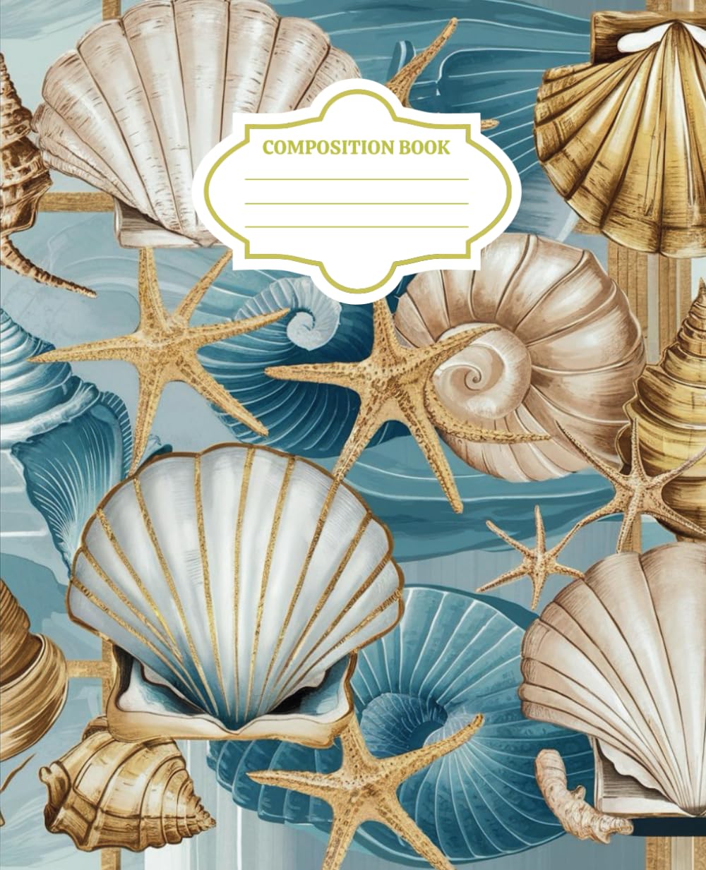Elegant And Aestetich Composition Notebook: Gold and Blue Seashell Journal, Preppy Coastal Vibes - Stylish Wide Ruled Notebook Ideal for School & College baixar o livro de graça