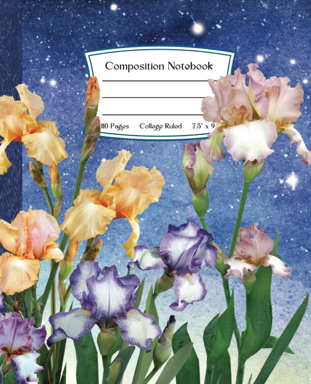 ler totalmente Composition Notebook: Aesthetic Botanical Journal Featuring Irises in Purple, Yellow and Indigo under an Illustrated Night Sky |110 College Ruled... Office Workers or Writers | Gift for Her