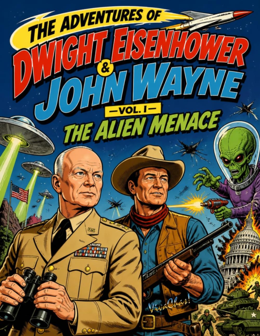 capítulo por capítulo baixar The Adventures of Dwight Eisenhower & John Wayne Vol 1 The Alien Menace