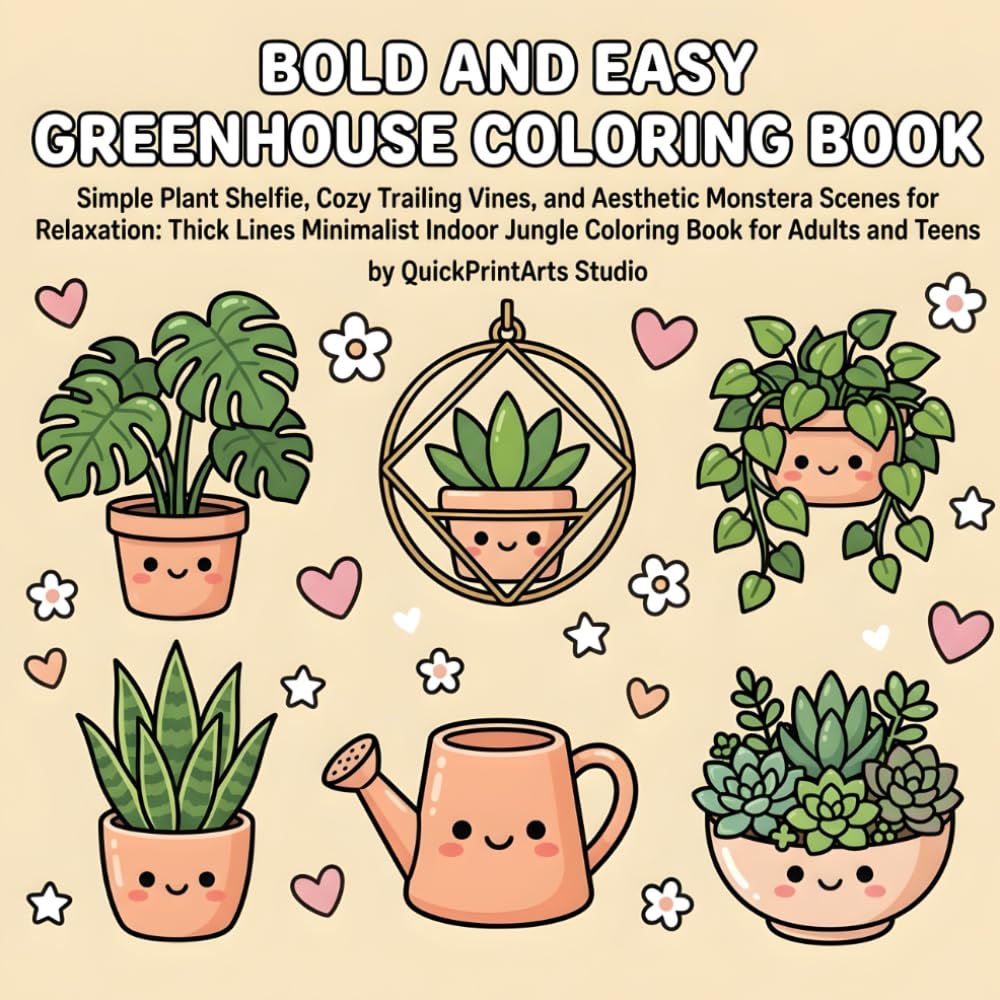 ler totalmente Bold and Easy Greenhouse Coloring Book: Simple Plant Shelfie, Cozy Trailing Vines, and Aesthetic Monstera Scenes for Relaxation: Thick Lines Minimalist Indoor Jungle Coloring Book for Adults and Teens
