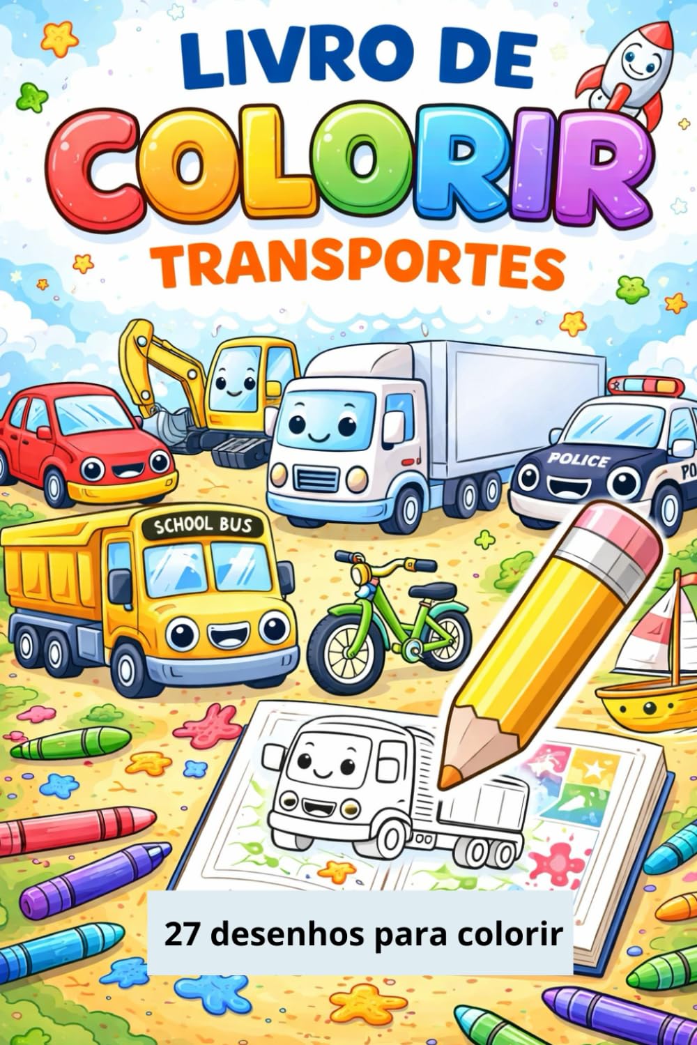 Livro de Colorir Infantil – Transportes: Carros, caminhões, aviões e outros veículos para crianças de 2 a 6 anos (Portuguese Edition) baixar livro de graça