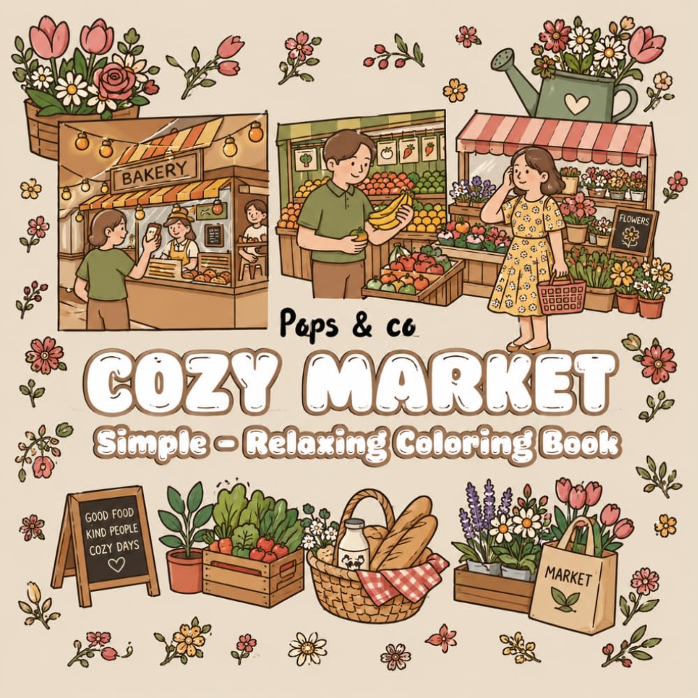 Cozy Market: Simple-Relaxing Coloring Book: Bold and Easy Market Coloring Book for Adults, Teens and Kids: Cozy Farmer's Market Stalls, Bakery Shops,... and Stress Relief Designs with Thick Lines baixar livro de graça
