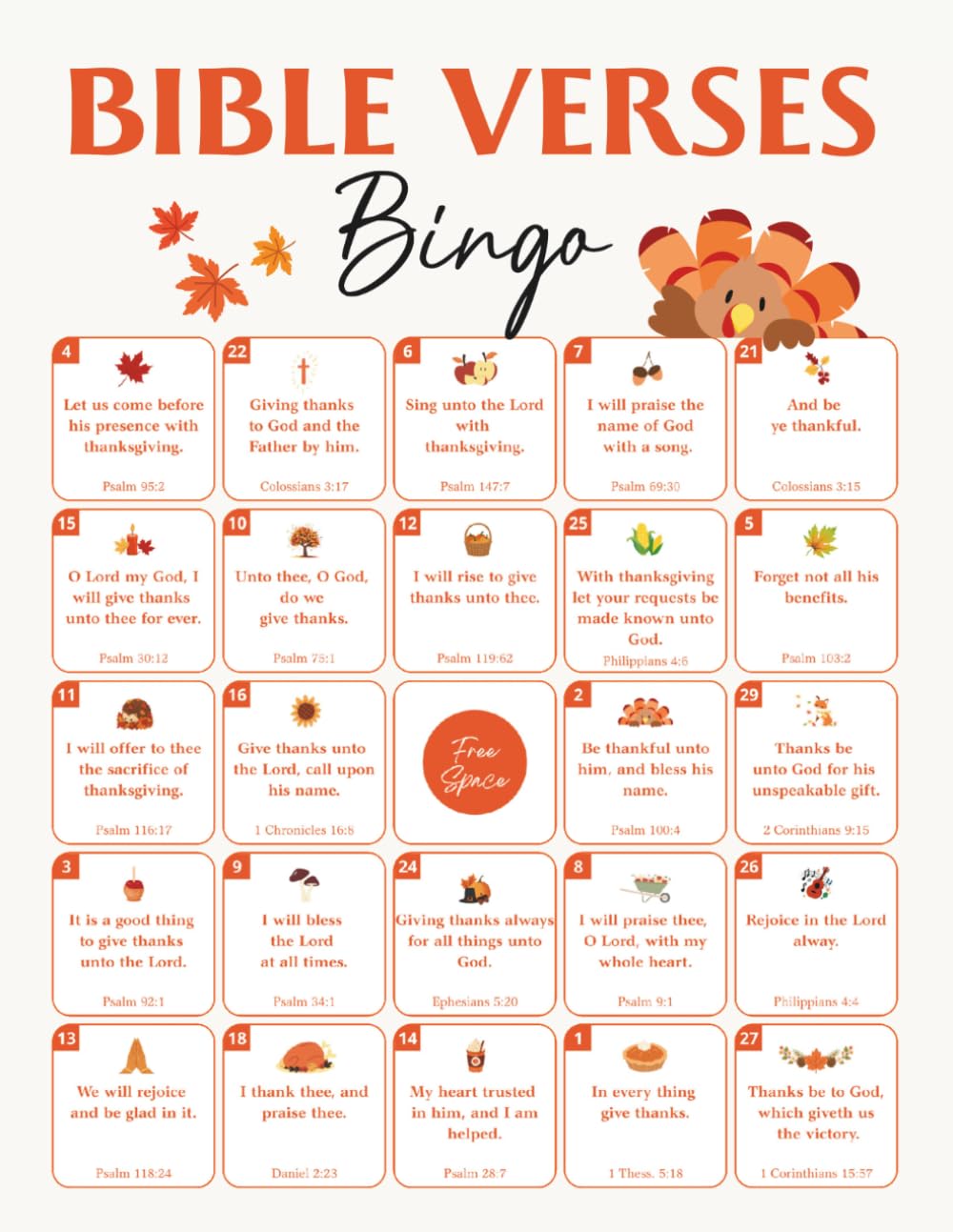 ler totalmente Bible Verses Bingo: 32 Player Gratitude and Thanksgiving Party Game for Religious Group Activity, Church Faith Sunday School