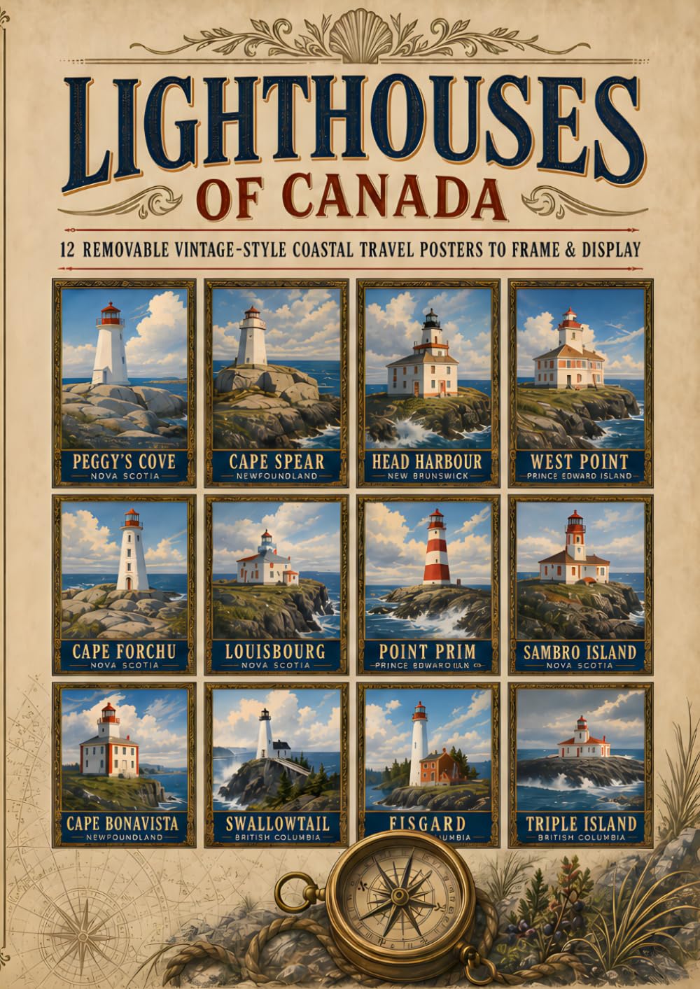Lighthouses of Canada: 12 Removable Vintage-Style Canadian Lighthouse Posters to Frame and Display baixar livro de graça