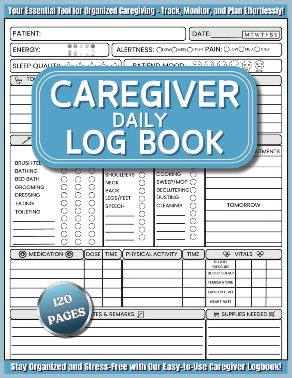ler totalmente Caregiver Daily Log Book: Track Medication, Meals, Vital Signs, and Daily Care for Elderly, Seniors, Dementia & Alzheimer's Patients in Long-Term Care or Assisted Living