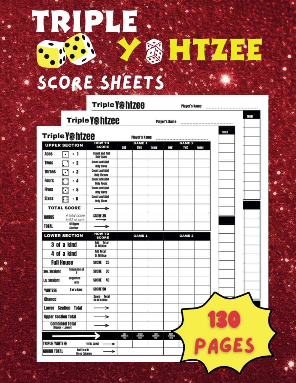 capítulo por capítulo baixar Triple Yahtzee Score Sheets: 130 Yahtzee Score Pads Large Print with 8.5 x 11 Inches, Large Score Sheets for Scorekeeping