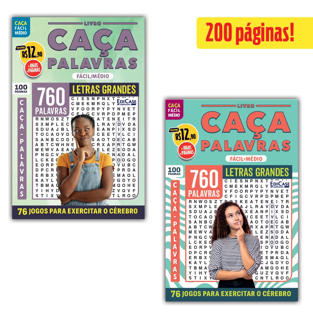 ler totalmente Kit 2 Livros Caça-Palavras ed.07 - Fácil/Médio - 76 e 79: 200 páginas e 152 Jogos para exercitar o cérebro