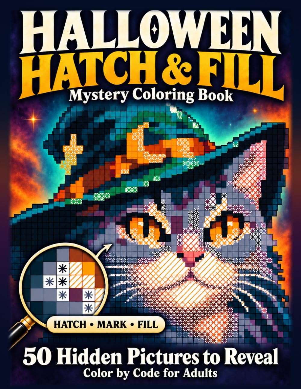 Halloween Hatch & Fill - Mystery Coloring Book: 50 Hidden Pictures to Reveal - Color by Code for Adults baixar livro de graça