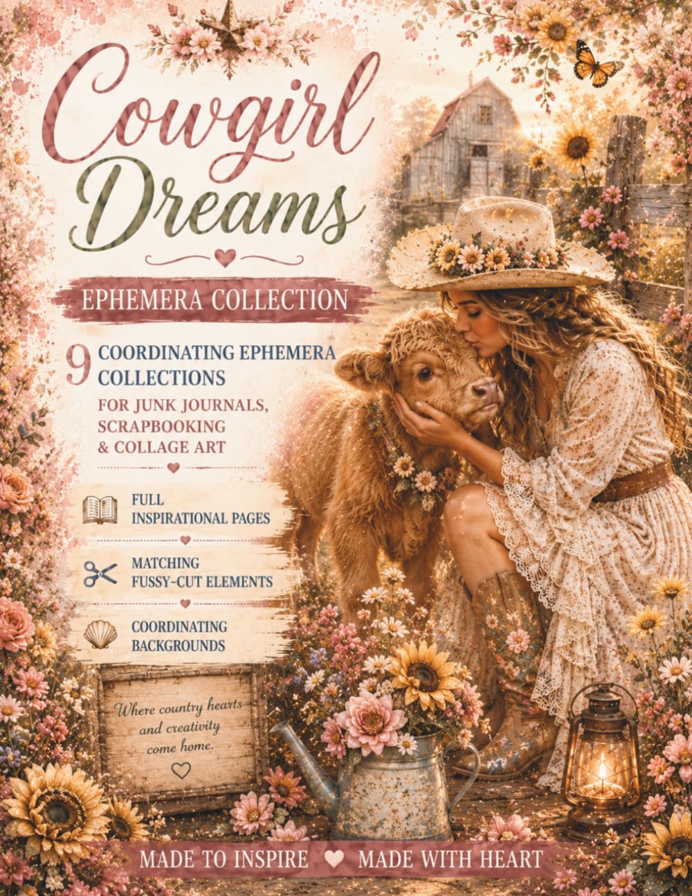 Ephemera Cut and Collage - Cowgirl Dreams: 9 Coordinating Collections for Junk Journals, Scrapbooking & Collage Art - Full inspirational pages - Coordinating backgrounds - Matching fussy-cut elements baixar o livro de graça