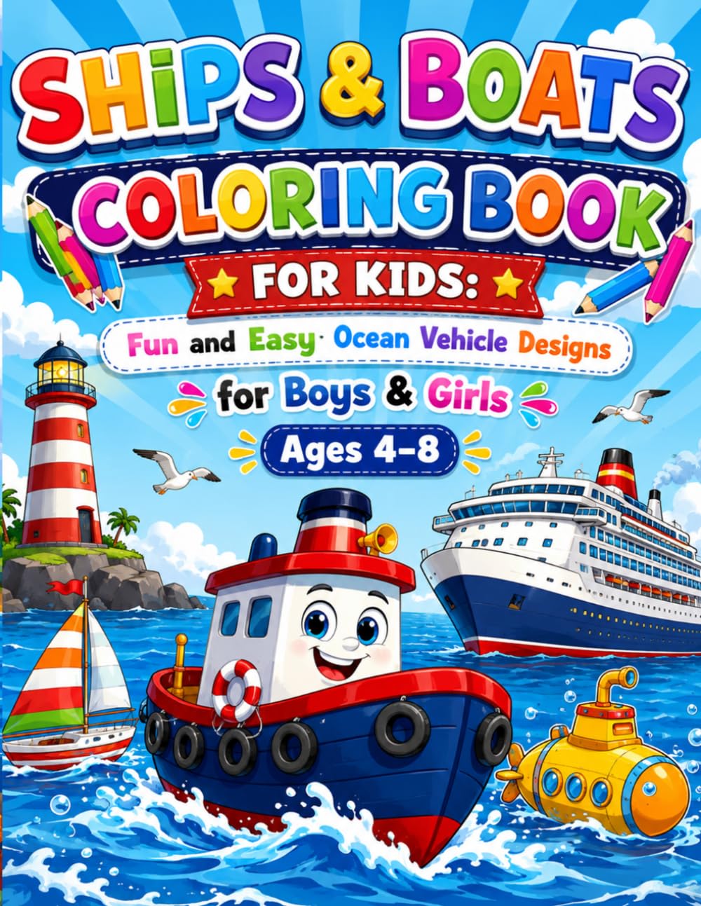 Ships & Boats Coloring Book for Kids: Fun and Easy Ocean Vehicle Designs for Boys & Girls Ages 4–8: Cute Sailboats Fishing Boats Cruise Ships Tugboats... and Ocean Scenes for Creative Coloring Fun baixar o livro de graça