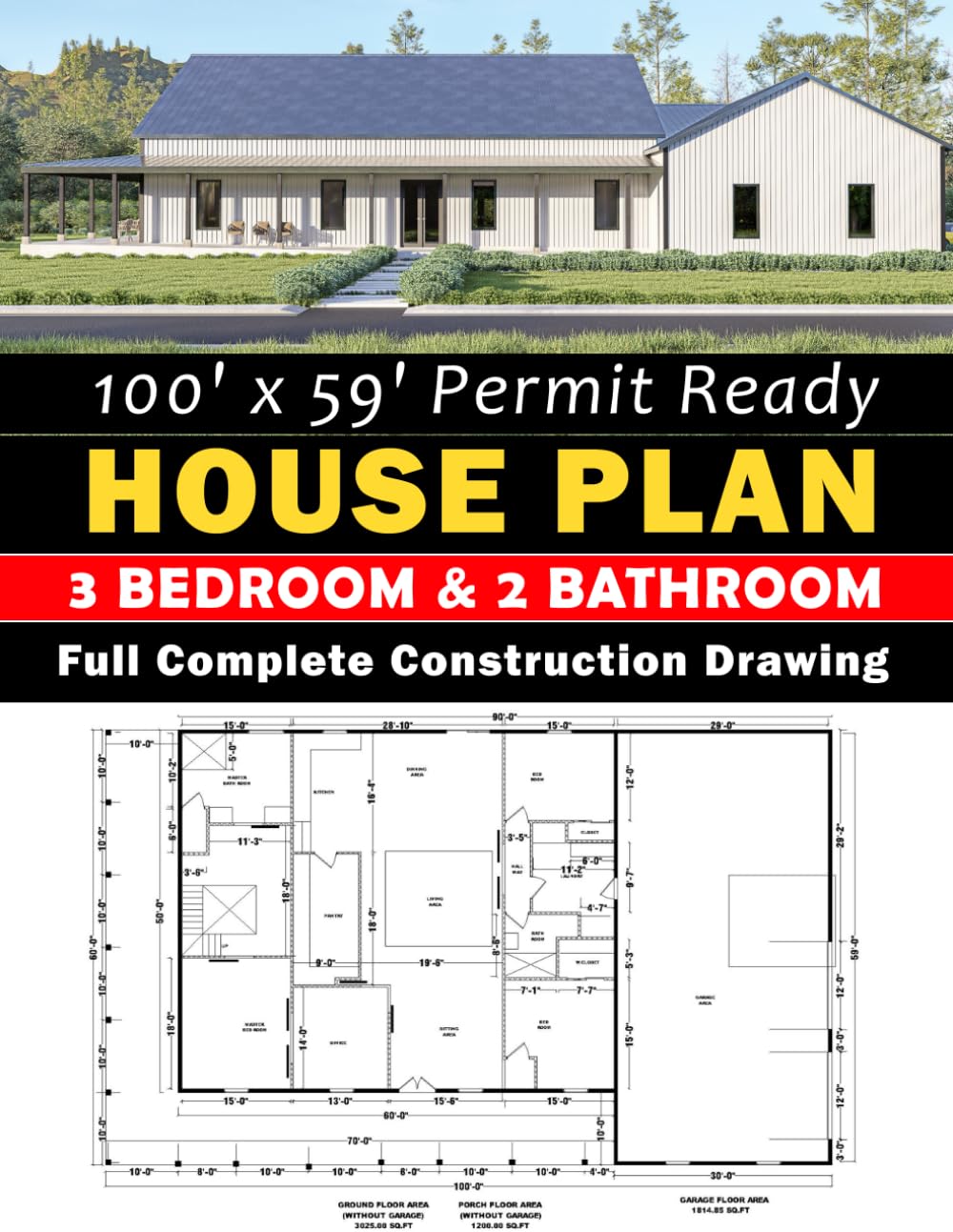 100' x 59' Permit Ready House plan set: 3 Bedroom & 2 Bathroom: Complete Set of City Permit Ready Plan baixar livro de graça