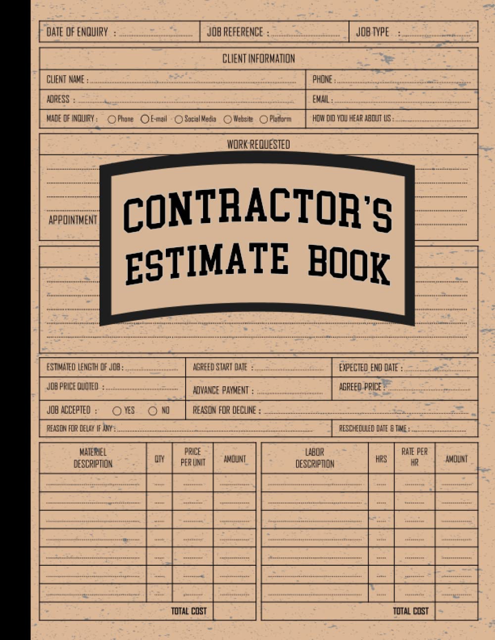 ler totalmente Estimate Book Contractor: Daily Log with Job estimate Forms for Contractors | Contractor's Estimate Log Book | Log Book For Contractors to Record... with Dot Grid Diagram | Contractor Log Book