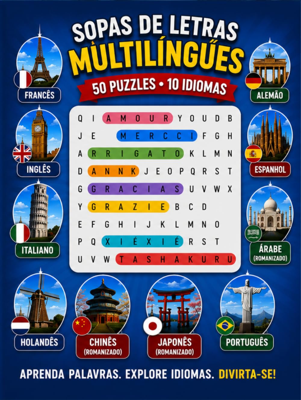 ler totalmente Caça-Palavras Multilíngue: 50 Quebra-Cabeças • 10 Idiomas | Aprenda palavras e expressões essenciais em inglês, francês, italiano, espanhol, alemão,... e árabe (romanizado) (Portuguese Edition)