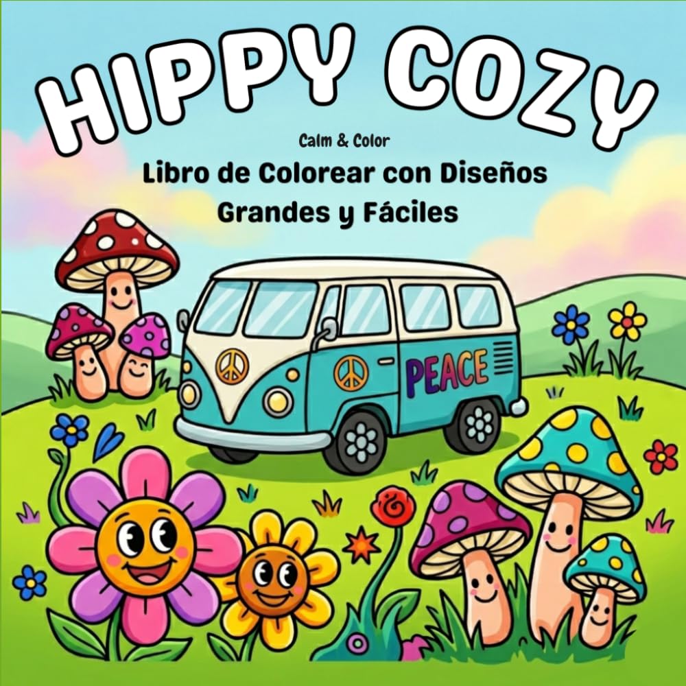 Hippy Cozy: Libro de Colorear con Diseños Grandes y Fáciles: 40 páginas sencillas para adultos y niños. Diseños hippies y aesthetic para relajarse,... y pintar con rotuladores. (Spanish Edition) baixar o livro de graça