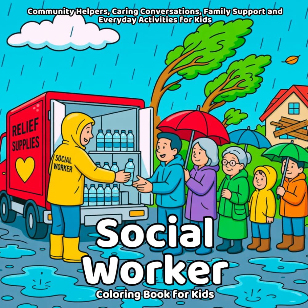 ler totalmente Social Worker Coloring Book: Community Helpers, Caring Conversations, Family Support and Everyday Activities for Kids