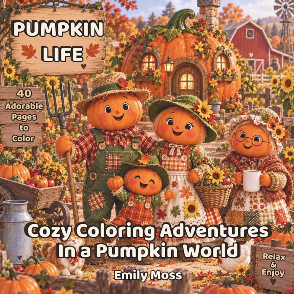 ler totalmente Pumpkin Life: Cozy Coloring Adventures in a Pumpkin World: 40 Adorable Pages to Color for Peaceful Moments and Autumn Inspiration