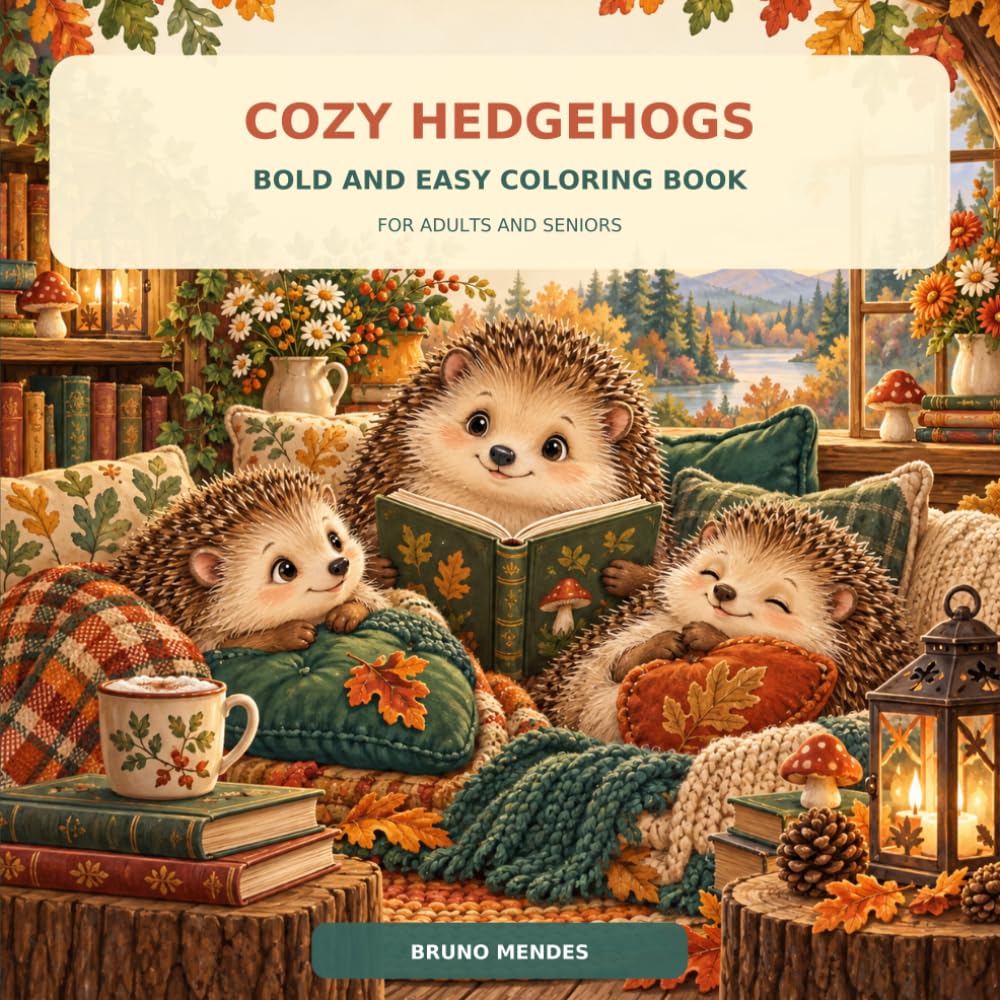 Cozy Hedgehogs: Bold and Easy Coloring Book for Adults and Seniors with Cute Relaxing Hedgehog Scenes baixar o livro de graça