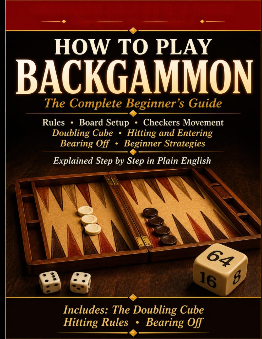 ler totalmente BACKGAMMON: How to Play Backgammon: The Complete Beginner's Guide. Rules, Board Setup, Checkers Movement, Doubling Cube, Hitting and Entering, Bearing Off, and the Beginner Strategies That Win.