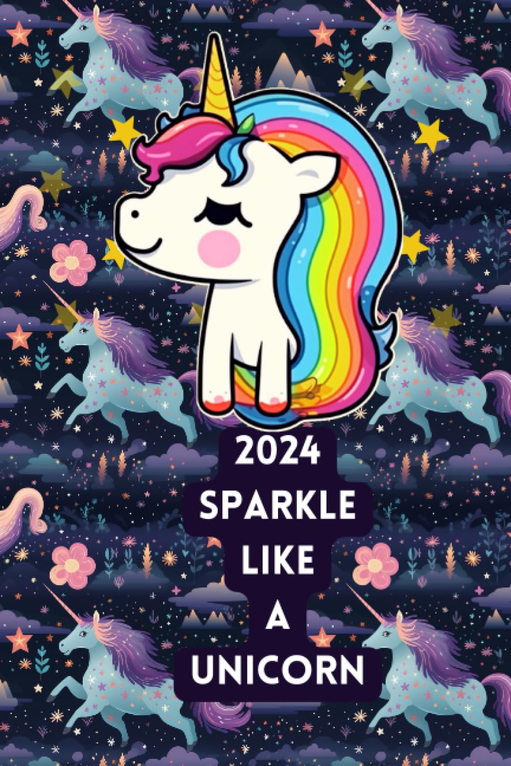 Cute 2024 Sparkle Fantasy Unicorn Weekly Planner Design 9: 6x9inches, 111 rainbow-colored months pages, unicorn lover gift