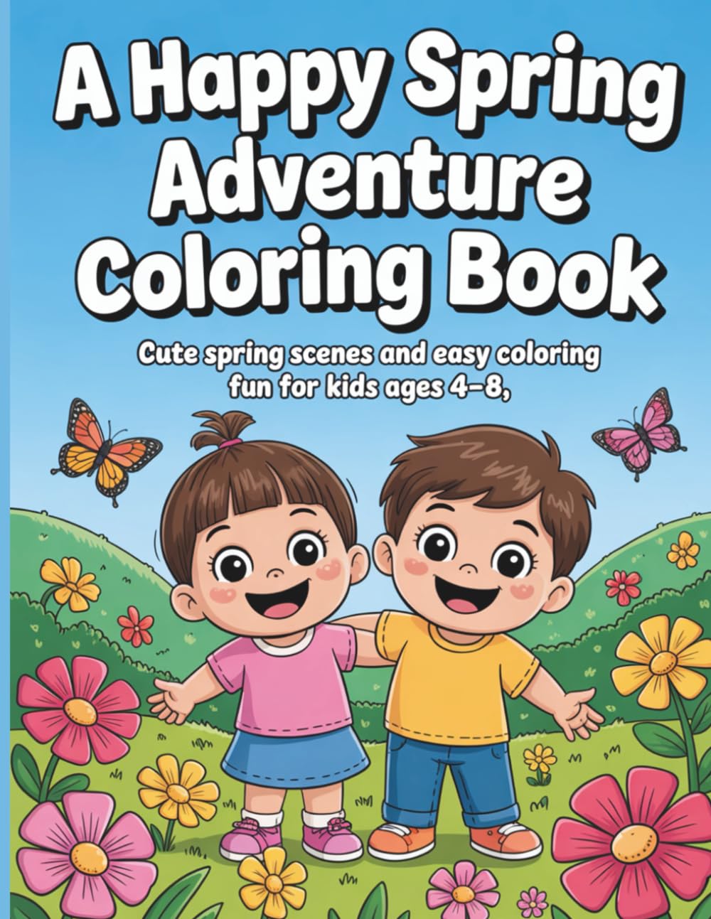 A Happy Spring Adventure Coloring Book: Cute Spring Scenes and Easy Coloring Fun for Kids Ages 4–8 baixar livro de graça
