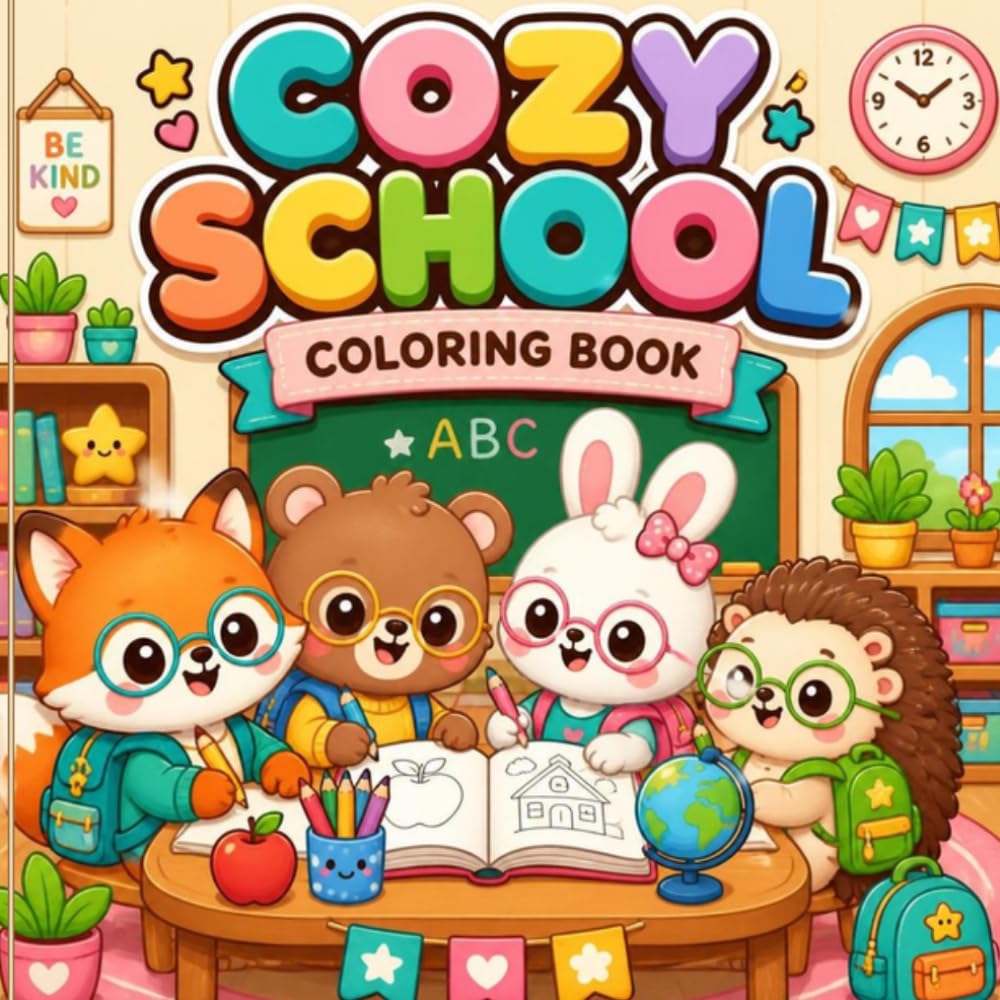 ler totalmente Cozy School Coloring Book: 25 Cute Baby Animals in a Kawaii Classroom – Easy & Relaxing Back-to-School Coloring Pages for Kids, Toddlers & Preschoolers: Cozy Back-to-School Coloring Book