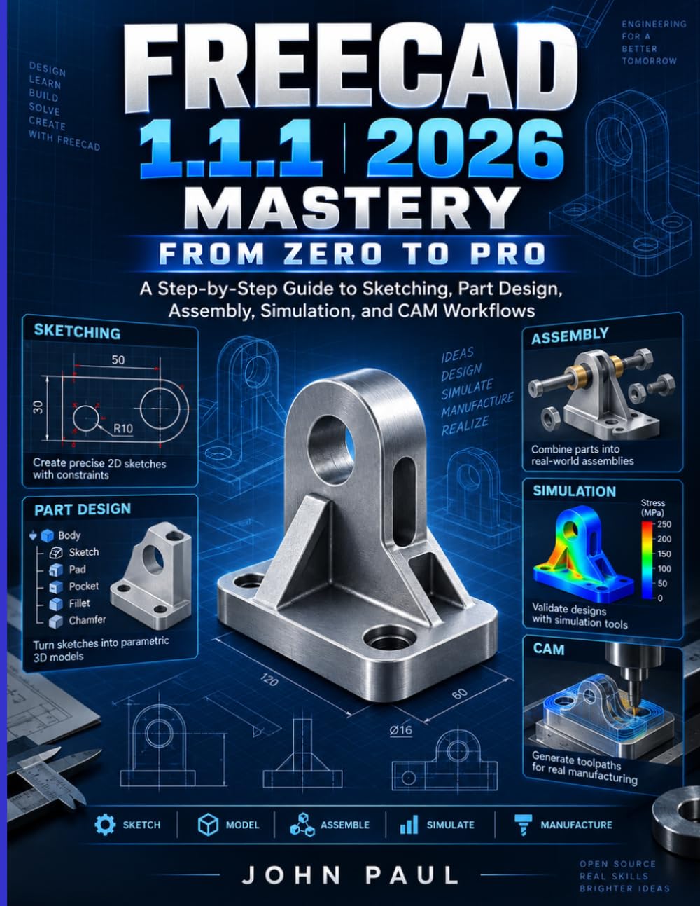 FREECAD 1.1.1 MASTERY 2026 FROM ZERO TO PRO: A Step-by-Step Guide to Sketching, Part Design, Assembly, Simulation, and CAM Workflows baixar livro de graça