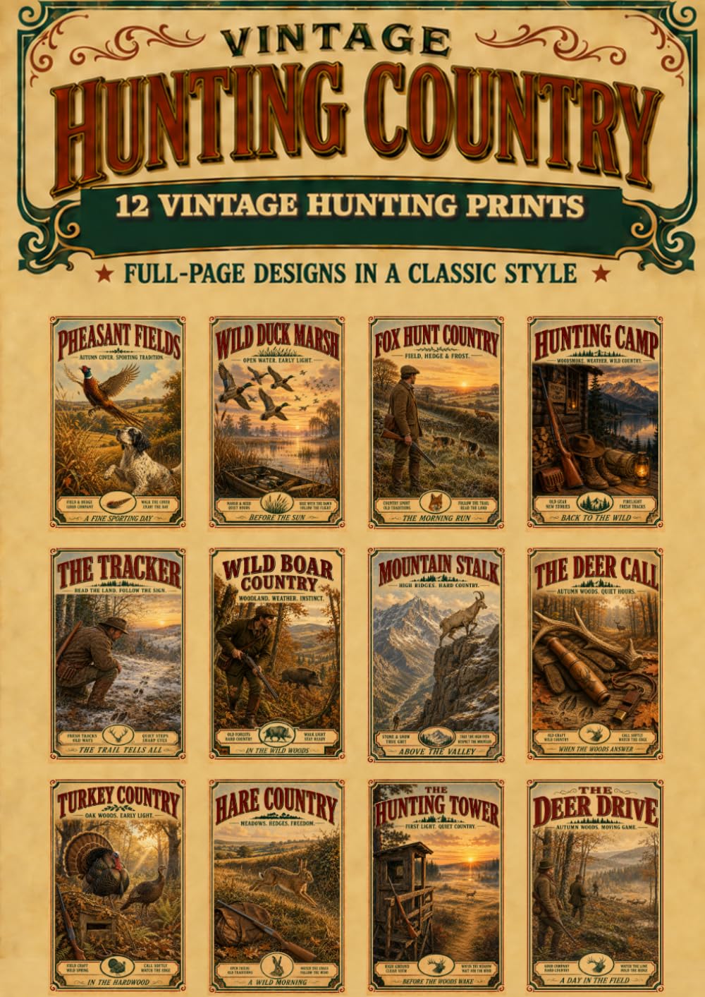 Vintage Hunting Country: 12 Art Posters for Cabin, Lodge, Man Cave, and Rustic Home Decor (12 Posters to Frame & Display) baixar livro de graça